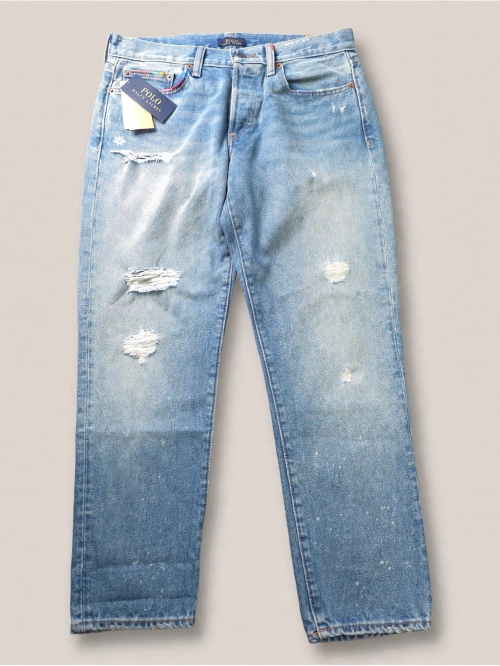 Polo Ralph Lauren The Avery Boyfriend Jeans 28 Distressed Rainbow Trim NWT